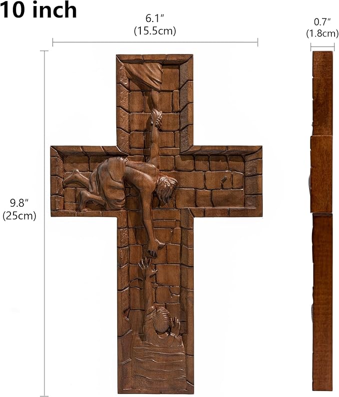 BGCOPPER Crucifix Wall Cross Handmade Wooden Cross with Hook, Christian Wall Art Jesus Wall Cross Gifts for Church Home Room Decor Christmas Cross - 10 Inch