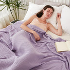 EMME Cotton Twin Blanket for Couch Soft Airy Muslin Bed Blankets Lightweight Breathable All Season Gauze, Lavender 60"x80"