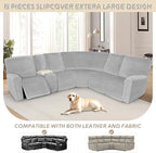 Arfntevss Sectional Recliner Couch Covers Velvet Washable Corner Sectional Sofa Cover for Reclining Stretch Soft Thick L Shape Recliner Slipcover Set (5 Seat with 1 Console Cover, Silvery Gray)