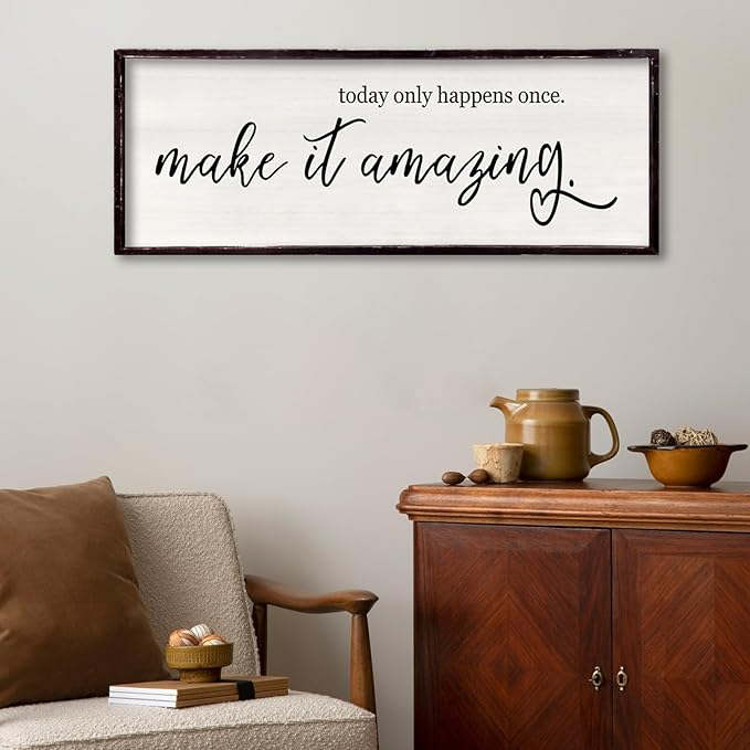 Today Only Happens Once Make It Amazing Framed Wall Art, 32''×12'' Rustic Religious Christian Lords Prayer Sign for God Jesus Christ Prayer, Horizontal Holy Inspirational Catholic Scripture Decor