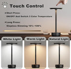 2 Pack Cordless Table Lamp, LED Rechargeable Table Light with 3 Temp Settings, Stepless Dimming, 5000mAh Battery, USB-C, Memory, Aluminum Alloy, for Home, Patio, Restaurant, Outdoor. Black