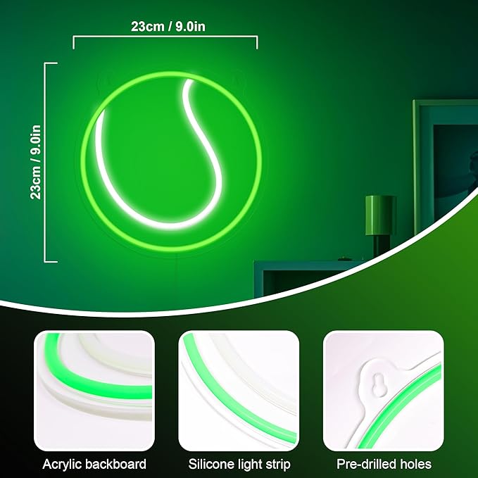 Tennis Neon Sign - Dimmable Sport Wall Decor With USB Power, Tennis Gifts for Women & Men, LED Neon Lights for Girls Women Man Tennis Fan Accessories Decor Stuff