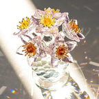 Pink Crystal Flower Ornament with Base Flower Figurine Collections Glass Flowers Bouquet Gift for Women Crystal Christmas Decoration for Home