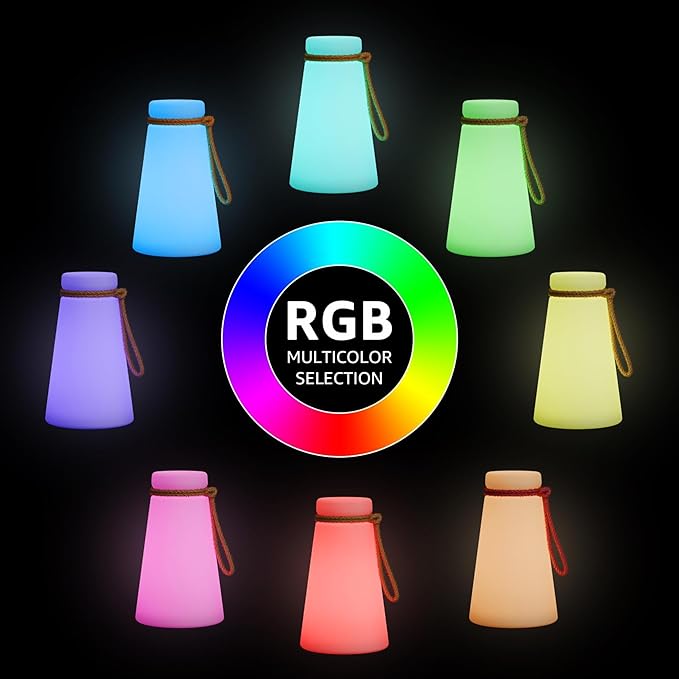 Portable Outdoor Table Lamp, Cordless Rechargeable Outdoor Table Lanterns RGB LED Lights with Remote, IP44 Water-Resistant Battery Operated Hanging Lamp for Patio Garden Camping Dining Room