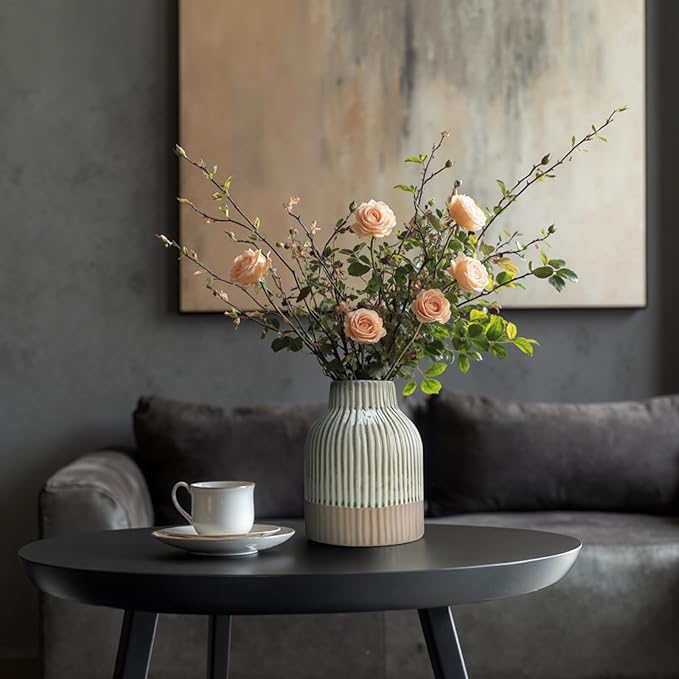 Ceramic Vase Flower Vase Double Glazed Crackle Finish Decorative Vase Modern Style for Flowers Pampas Grass Indoor Living Room Dining Table Office Home Decor