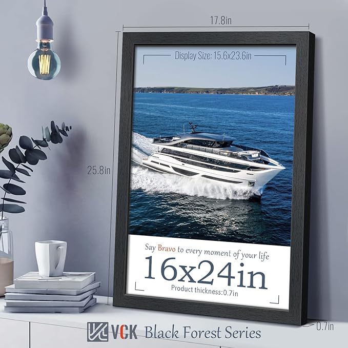 VCK 16x24 Poster Frames Set of 3, Black Solid Wood Picture Frame, Textured Exclusive Wall Gallery Frame