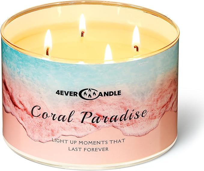 Coral Paradise Scented Candles, 18oz Soy Candles Non Toxic 4-Wick Large Candle Jars, Over 50 Hours of Burning Time, Ideal for Gifting, Events, Home Decor