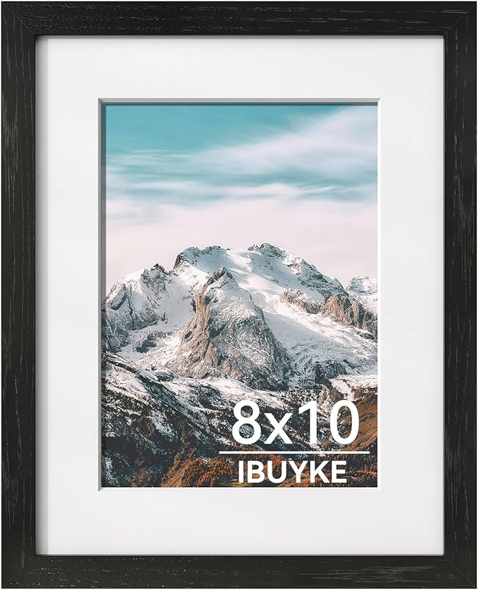 IBUYKE 8x10 Picture Frame,Solid Oak Wood 8x10 Photo Frame with Mat to 5x7,10x8 Picture Frames With Tempered Glass,Tabletop or Wall Mount Display,Home Decor,Black Oak 8 x 10 Frame,UWPF0810B