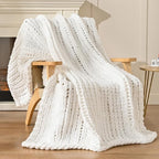 Esterra Chunky Knit Blanket Throw 40"x50", 100% Hand Knitted Chenille Throw Blanket, Cozy Soft Thick Cable Knit Throw Large Rope Knot Crochet Throw Blanket for Sofa Couch Bed, Snow White