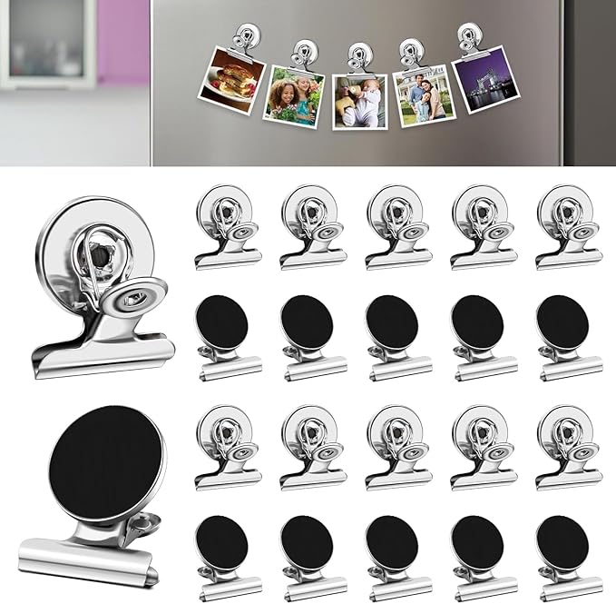 DIYMAG Hanging Photo Magnetic Clips, 20 Pack Fridge Magnets Heavy Duty Holder Party Graduation Collage Picture Display DIY Clip for Refrigerator Home Whiteboard Office Locker Classroom Silver