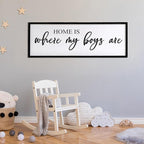 Home is Where My Boys are Sign Framed Wall Art, 32''×12'' Rustic Horizontal My Son Plaque with Black Frame for Baby Kid Boy Son Teen Toddlers Room, Horizontal Mom of Boys Gifts Nursery Decor