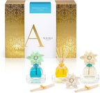 AGRARIA at The Beach PetiteEssence Collection, Handmade Sola Flower Reed Diffuser Set of 3, Luxury Home Fragrance Scented Oil Diffuser Gift Set