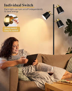 QiMH Tree Floor Lamps for Living Room, 67" Modern Standing Floor Lamp with 3 LED Bulb, Industrial Tall Lamp Reading Lighting for Bedroom Study Office Decor, 3 Rotatable Light Heads, Black Gold