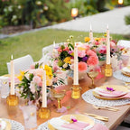 Double Sided Vintage Ribbed Taper Glass Candle Holders,Tea Candle Holder for Table Centerpieces, Wedding Decorations and Dinner Parties (Amber, 6 PCS)