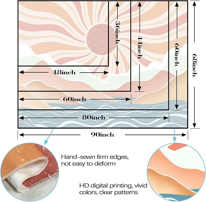 Lunerfex Boho Sun Tapestry Sunset Wall Tapestry, Mountain Tapestries for Bedroom 80s Tapestries Wall Hanging for Bedroom Living Room Decor Boho-2 44"x60"