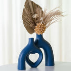 Snuggle Hollow Ceramic Decorative Vase, Modern Minimalist Nordic Boho Ins Style Vases for Home Decor Living Room Shelf Entryway Coffee Table or Console Décor (Matte Navy Blue)