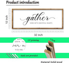 ZZJJHYWGQ Gather Here With Grateful Hearts Sign Rustic Farmhouse Wall Art 32"×12" For Dining Room kitchen Family Gathering Thanksgiving Decor Minimalist Large Wooden Framed Hanging Art (Wood)