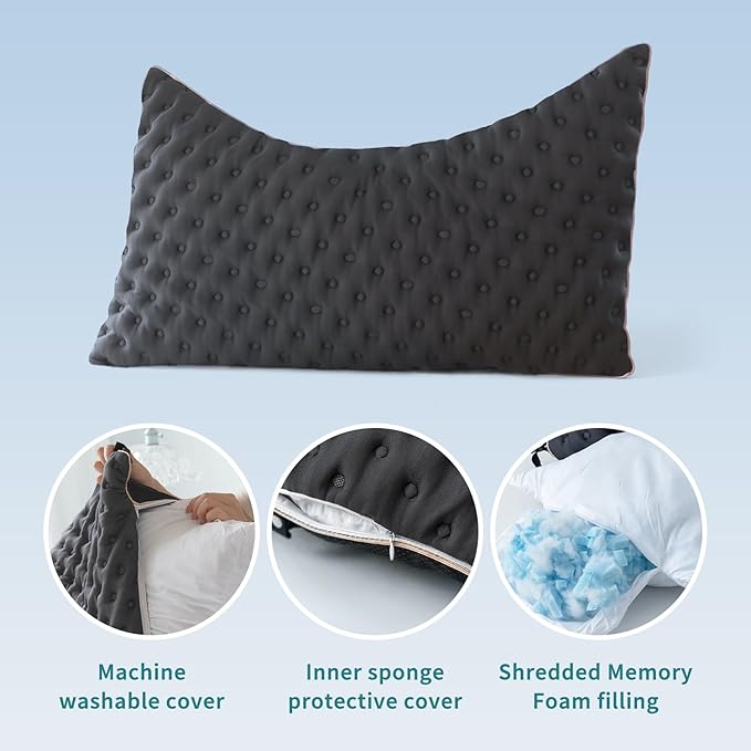 Pillow for Side and Back Sleepers Side Sleeper Pillow for Neck and Shoulder Pain Side Sleeper Bed Pillows Queen Size with Adjustable Shredded Memory Foam Filling