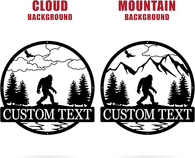 Outdoor Sasquatch Custom Name Metal Sign | Bigfoot Mountain Yard Art Decor | Metal Sasquatch Yeti Sign