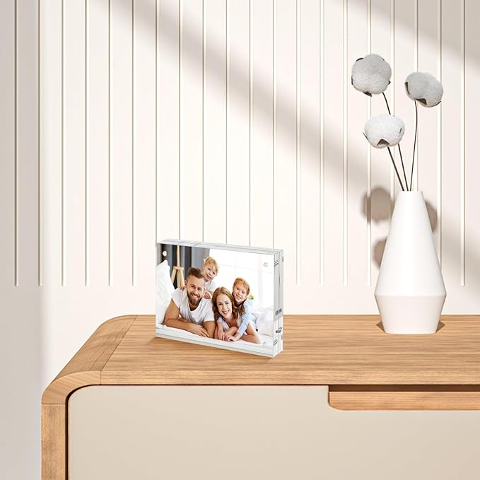 10 Pack Mini Acrylic Picture Frames 2.5 x 3.5 Inch Clear Acrylic Business Card Frame Double Sided Magnetic Photo Block Frames Wallet Size Desktop Display Stand for Office Home