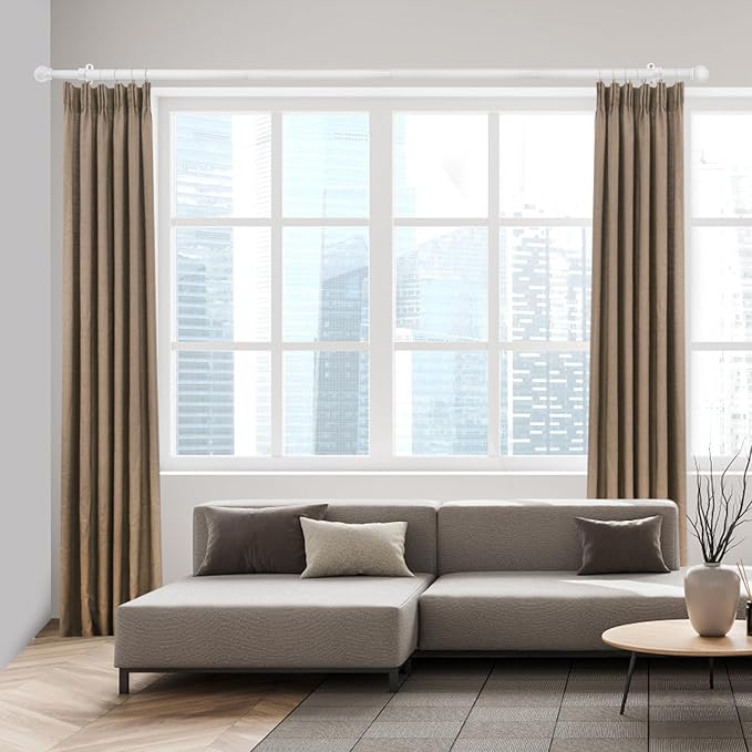 Curtain Rods for Windows 16 to 150 Inches, Curtain Rod Max Adjustable Length of 160 IN, 1" Diameter Drapery Rods Round Finials, White, Pack of 2