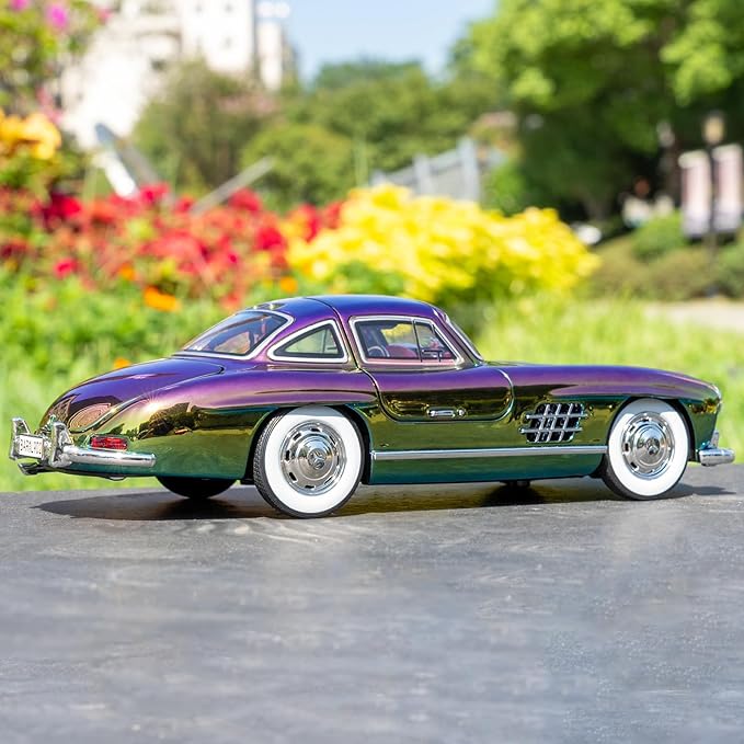 1/24 300SL Diecast Car Model Toy, Collectible 300SL Vintage Car with Sound and Light, Zinc Alloy Pull Back Toy Vehicle for Adult Boys Girls (Purple)