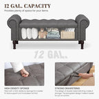 Storage Bench for Bedroom, 51" Full Queen Storage Bench, Upholstered Bedroom Bench with Rolled Arms and Vintage Rivets for Living Room, Storage Room, Entryway, Gray