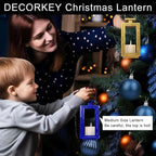 DECORKEY Lantern Decorative Outdoor&Indoor, 17''&13'' Set of 2 Blue Metal Candle Lanterns Decor, Modern Hanging/Tabletop Candle Holders for Home Porch Patio Wedding Christmas Fall Decorations