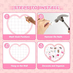 Pink Preppy Coquette Room Decor, Heart Shape Wire Wall Grid Panel for Photo Display Board and Wall Storage Organizer, Wall Decor for Teen Girls and Women Home Bedroom Living Room and Dorm