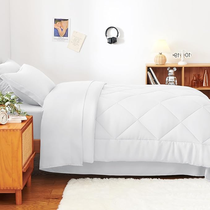 CozyLux Twin Comforter Set with Sheets White - 5 Pieces Bed in a Bag Twin, All Season Bed Set for Girls and Boys, Bedding Set with Down Alternative Comforter, Sheets, Pillowcase & Sham