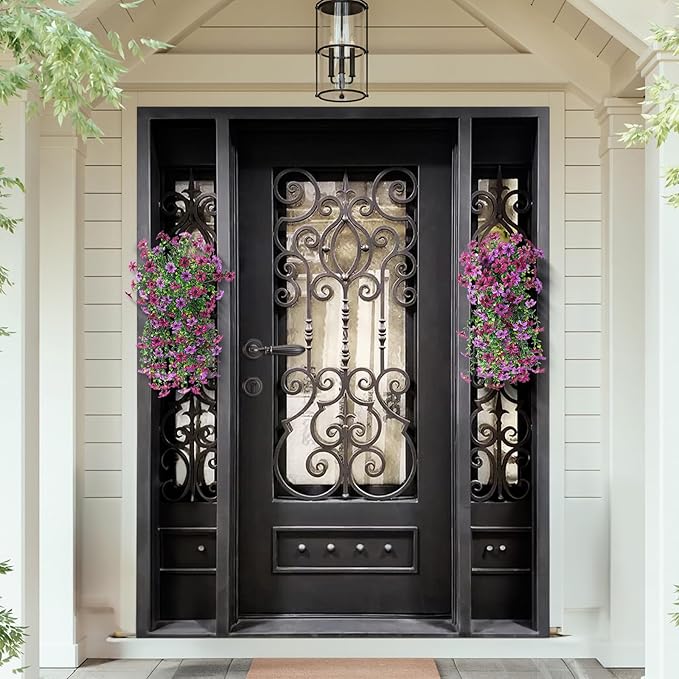 Artificial Faux Hanging Flowers Plants for Outdoor Summer Decoration, 2 PCS Fake Silk Flowers for Outside Daisy Planter UV Resistant Look Real for Patio Porch Home Decor(Mix Purple)