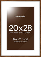 Homeforia 20x28 Picture Frame Brown, High End Dark Oak 20x28 Walnut Wooden Poster Frames with Mat 14x22, 20 x 28 Wood Frame Matted to 14 by 22, 28x20 Hanging Frames, Tempered Glass, Wall Kit, Set of 1