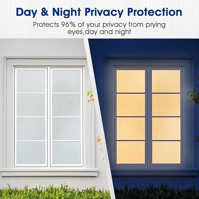 Privacy Window Film Static Cling, Frosted Glass Decorative Window Film with 96% UV Blocking, Non-Adhesive Removable Window Cling for Home Office Bathroom, 17.5 x 118.1 Inches, Pure