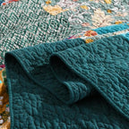 ENASAL Cotton Bedspread Quilt Sets Reversible Bedding Coverlet Sets Comforters, Patchwork Vintage Floral Turquoise Bedspread, Queen Size