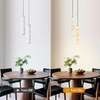 LMQNINE Natural Alabaster Pendant Lights for Kitchen Island White Marble Long Tube Chandelier Modern Gold Ceiling Light Fixtures for Bedroom Dining Room Table Living Room Hallway(M-2Light)