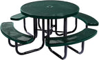 Coated Outdoor Furniture Heavy-Duty Portable Outdoor Picnic Table with Umbrella Hole, Punched Steel Commercial-Grade Patio Dining Furniture Made in America (46" Round Top, Dark Green)