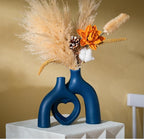 Snuggle Hollow Ceramic Decorative Vase, Modern Minimalist Nordic Boho Ins Style Vases for Home Decor Living Room Shelf Entryway Coffee Table or Console Décor (Matte Navy Blue)