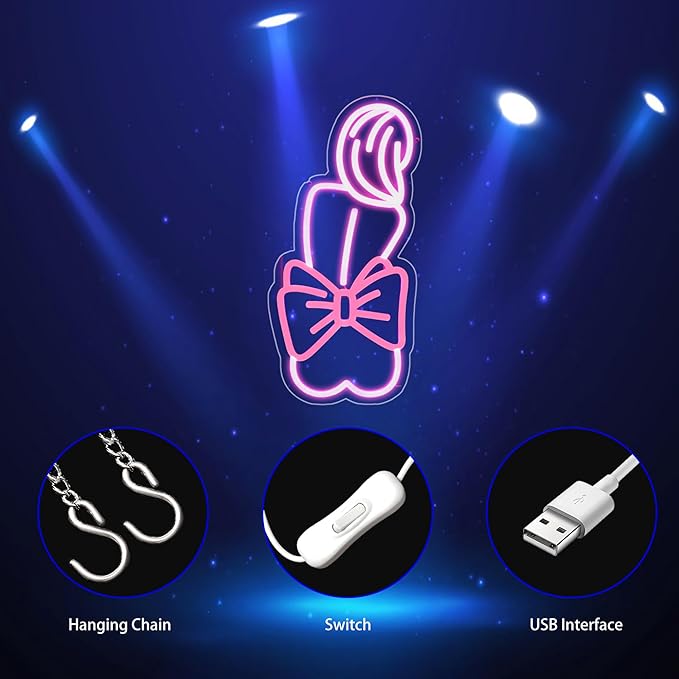Bow Lady Neon Sign, Neon Signs for Wall Decor Neon Pink LED Signs Room Neon Light Up Signs Home Decor for Bedroom Club Party Bar Shop USB Operated