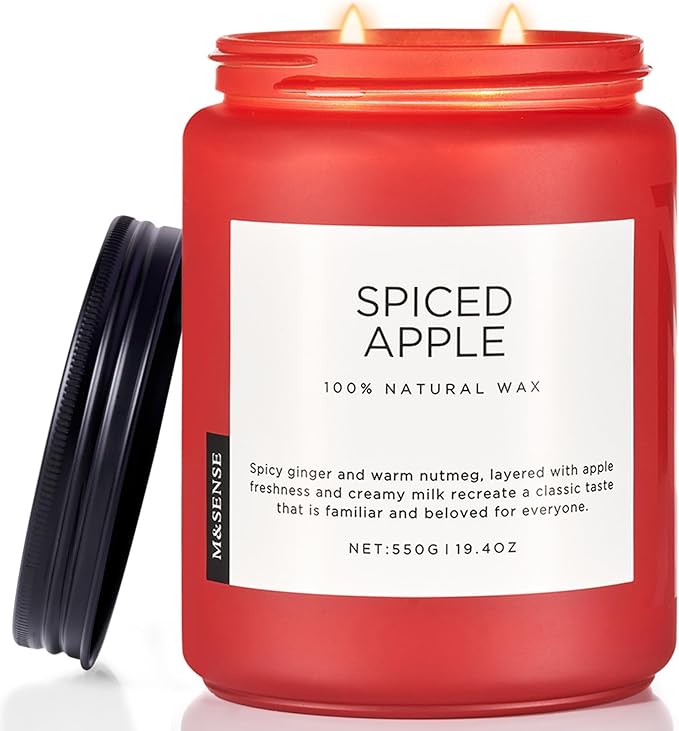 M&SENSE Spiced Apple Scented Candles for Home Natural Soy Wax 19.4oz 110 Hours Large Long Lasting Highly Scented Classic Christmas Holiday 2 Wicks Candle Gift Home Decor