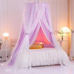 VETHIN Double Layer Princess Round Dome Canopy Bed Curtain for Girls Adults,Children Dreamy Mosquito Net,Cute Bedroom Decoration Castle Play Tent Reading Nook Canopies(Dome-Purple/White)