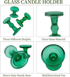 Green Glass Candle Holders Set of 3 Clear Candlestick Holders Vintage Candle Stands for Pillar Taper Candle Tealight Home Decor Table Centerpieces Christmas, Candleholder Sets with 4 Pcs Taper Candles