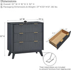 T4TREAM Fluted 3 Drawer Dresser, 32" Tall Modern Chest of Drawers with Faux Marble Top, Curved Profile Design, Wood Drawer Organizer for Bedroom, Living Room, Hallway, Entryway, Dark Grey