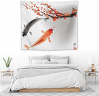 Houselerax Japanese Koi Fish Tapestry, Cherry Blossoms Asian Oriental Flower Branch Koi Fish Carp Tapestries Wall Hanging for Bedroom Living Room Office Decor 60"x50"