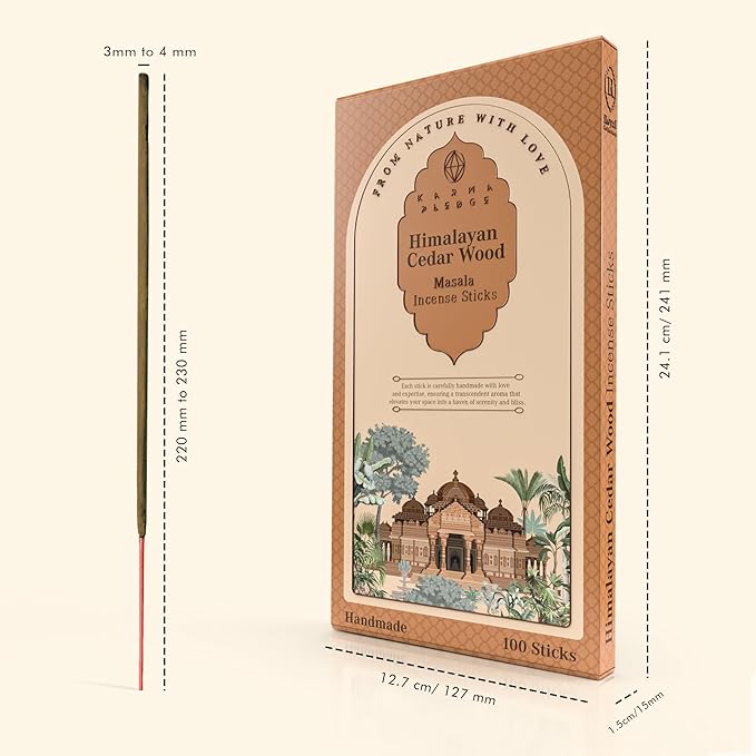 Incense Sticks, Himalayan Cedarwood Incense, Pack of 100 Stick, Hand Rolled Aromatic Masala Made with Natural Ingredients, 45-60 Min Burn Time, Best for Home Fragrance, Meditation, Yoga, Relaxation