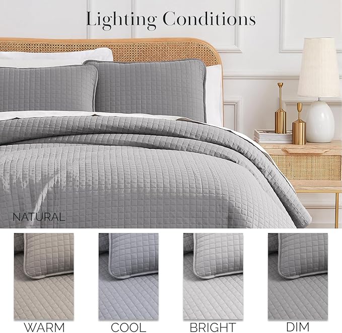 Southshore Fine Living, Inc. Summer Bedspreads Queen Size Quilts with Shams, Lightweight Full Bedding Set, Pet Hair Resistant Quilt Coverlet Queen Size/Full Bedspread with 2 Pillow Shams, Steel Grey