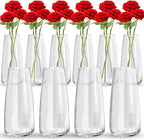 Thenshop 10 Pcs Glass Flower Vases for Centerpieces 8.4" Tall Modern Style Vase Bulk for Bouquet for Home Wedding Party Table Decor House Gifts(Clear)