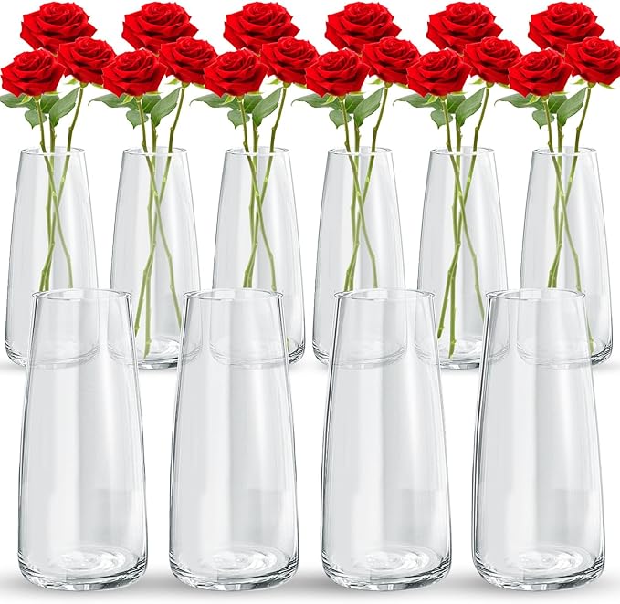 Thenshop 10 Pcs Glass Flower Vases for Centerpieces 8.4" Tall Modern Style Vase Bulk for Bouquet for Home Wedding Party Table Decor House Gifts(Clear)