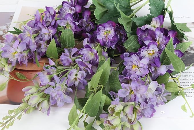 8PCS Purple Delphinium Artificial Flowers with Clematis Greenery Long Stem Flowers 29.5" Dark Purple Artificial Flowers for Wedding Centerpieces Silk Flowers for Home Decor Indoor (Purple)