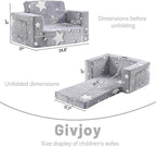 Toddler Chair Plush Kids Couch, 2-in-1 Comfy Armchair Removable and Washable Cover Carrying Handle, Convertible Reading Chair Toddler Couch for Girls and Boys, Glow in The Dark Grey Star