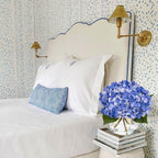 Hollyone Hydrangea Artificial Flowers with Vase Slate Blue Silk Fake Flowers Arrangements Floral Bulk Bouquet in Glass Vase with Faux Water for Home Bathroom Office Table Centerpiece Shelf Decorations